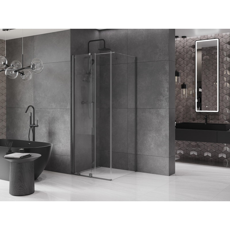 Mexen Velar cabina de duș glisantă 90 x 90 cm, transparentă, gri pistol periat - 871-090-090-01-66