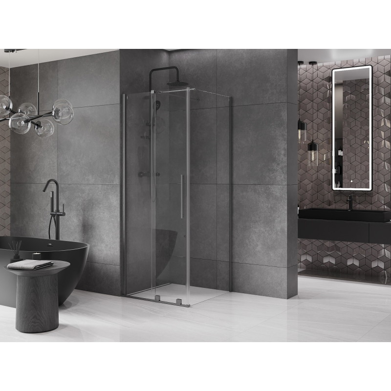 Mexen Velar tolóajtós zuhanykabin 120 x 120 cm, átlátszó, gun gray kefélt - 871-120-120-01-66