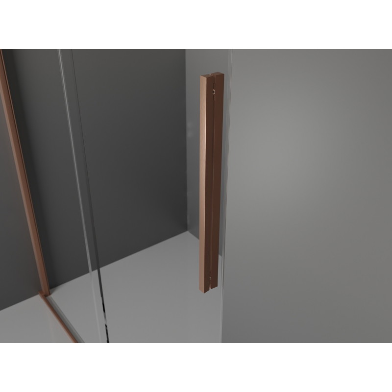 Mexen Velar 90 x 75 cm-es tolóajtós zuhanykabin, átlátszó, kefe hatású réz - 871-090-075-01-65