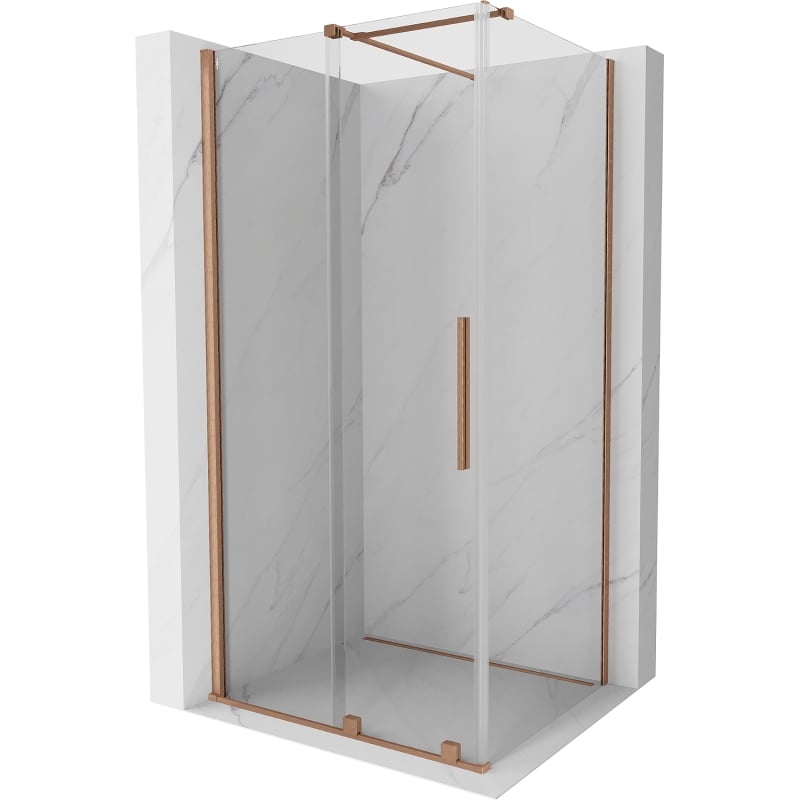 Mexen Velar átlátszó, 130 x 80 cm-es toló zuhanykabin, súrolt réz - 871-130-080-01-65