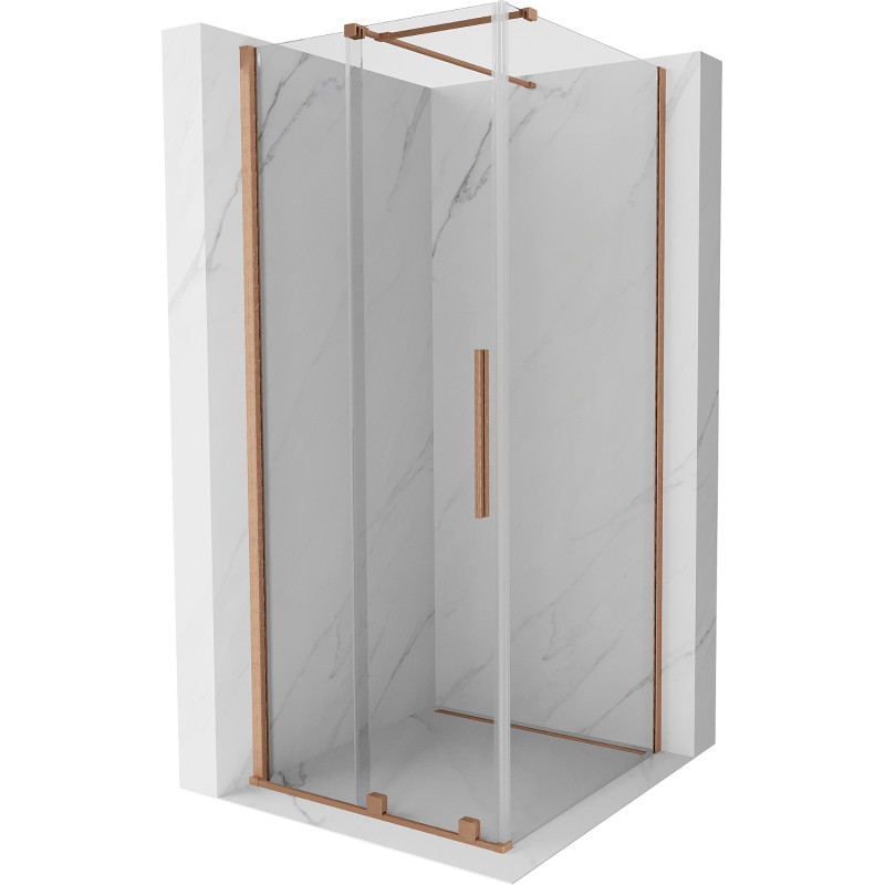 Mexen Velar 90 x 90 cm-es toló zuhanykabin, átlátszó, csiszolt réz - 871-090-090-01-65