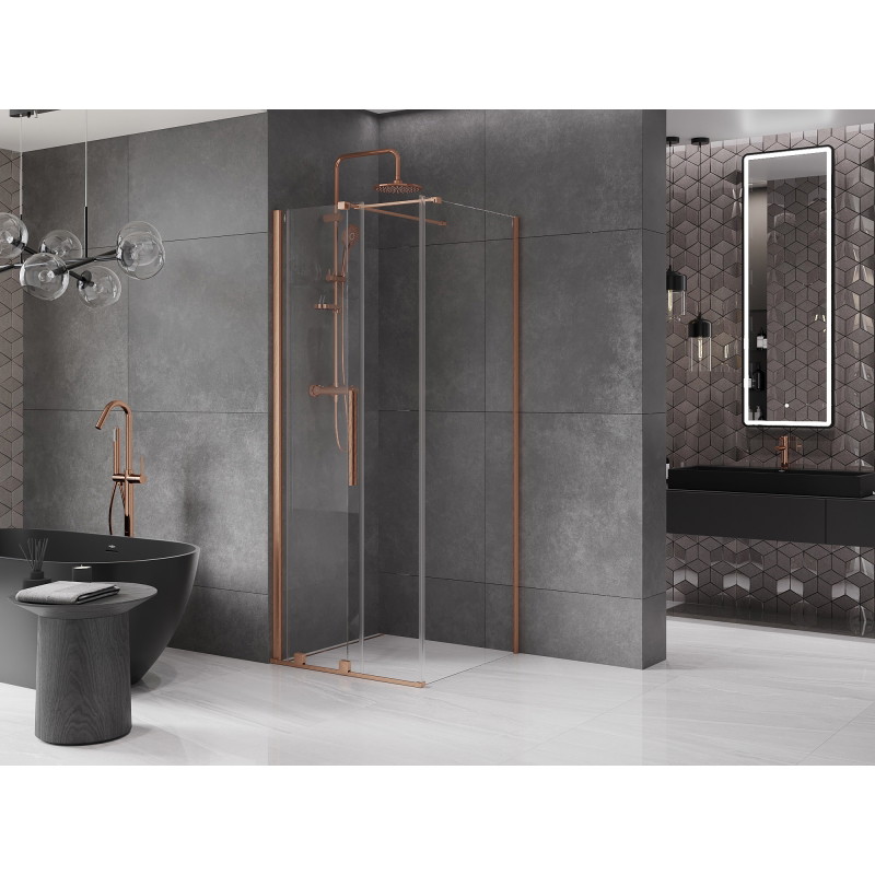 Mexen Velar 90 x 90 cm-es tolóajtós zuhanykabin, átlátszó, csiszolt réz - 871-090-090-01-65