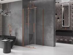 Mexen Velar cabină de duș extensibilă 100 x 100 cm, transparent, Cupru cu aspect periat - 871-100-100-01-65