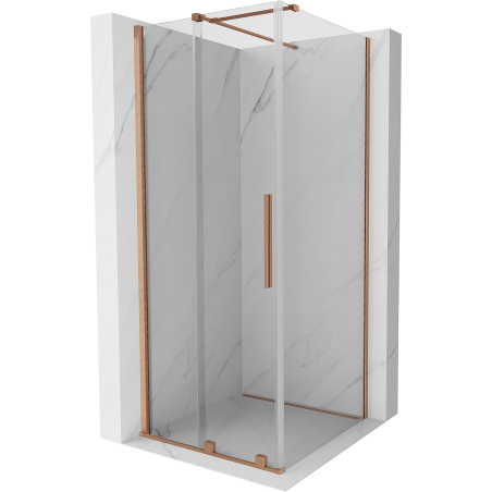 Mexen Velar 120 x 120 cm-es tolóajtós zuhanykabin, átlátszó, csiszolt réz - 871-120-120-01-65
