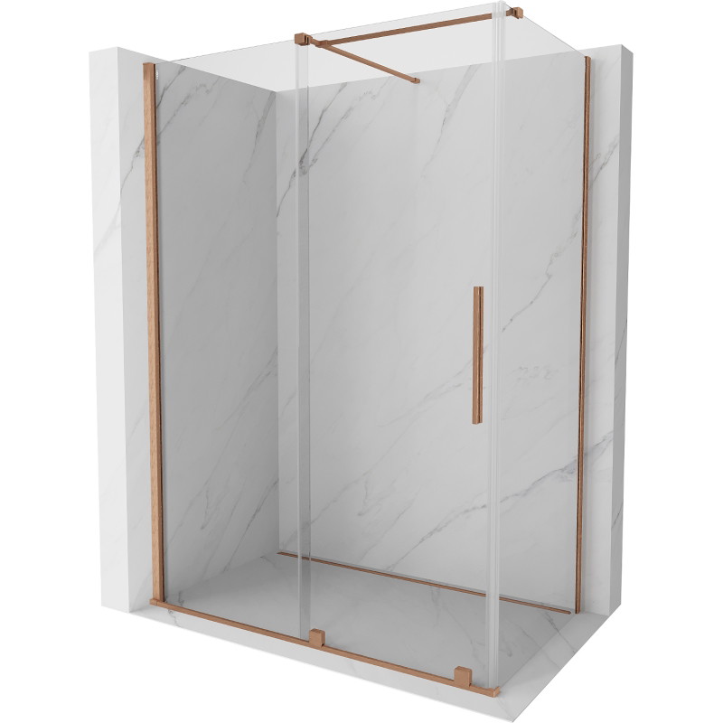 Mexen Velar 150 x 85 cm-es tolóajtós zuhanykabin, átlátszó, csiszolt réz - 871-150-085-01-65