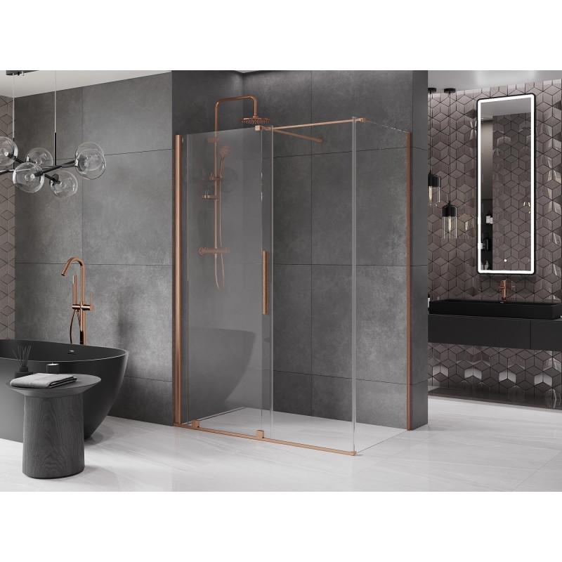 Mexen Velar 160 x 75 cm-es, tolóajtós zuhanykabin, átlátszó, kefe-csiszolt réz - 871-160-075-01-65