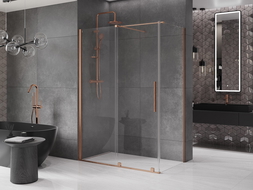 Mexen Velar tolóajtós zuhanykabin 160 x 80 cm, átlátszó, kefélt réz - 871-160-080-01-65