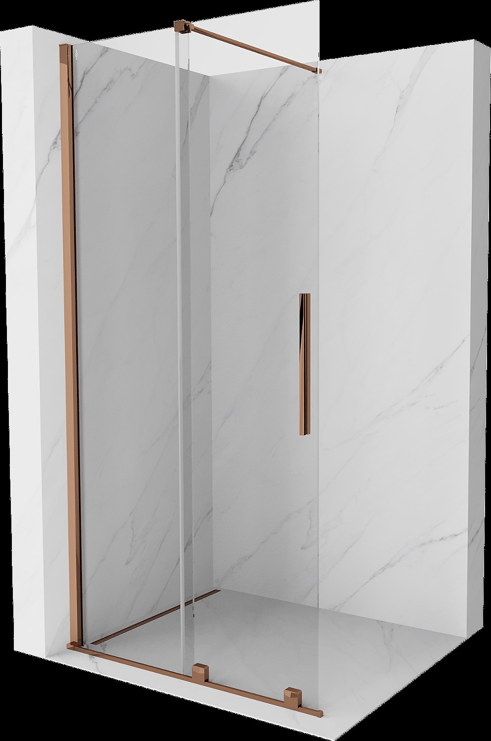 Mexen Velar perete de duș extensibil Walk-in 75 x 200 cm, transparent 8 mm, aur roz - 871-075-000-03-60