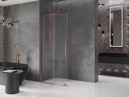 Mexen Velar Tolóajtós zuhanyfal Walk-in 80 x 200 cm, átlátszó 8 mm, rózsaarany - 871-080-000-03-60