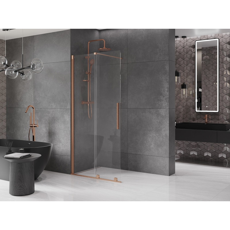 Mexen Velar Walk-in eltolható zuhanyfal 75 x 200 cm, áttetsző 8 mm, kefélt réz - 871-075-000-03-65