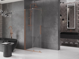 Mexen Velar 80 x 200 cm-es, átlátszó, 8 mm-es, kefélt réz tolható Walk-in zuhanyfal - 871-080-000-03-65