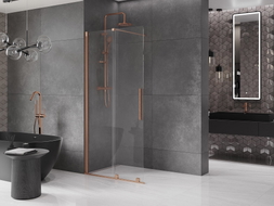 Mexen Velar Walk-in tolóajtós zuhanyfal 90 x 200 cm, átlátszó 8 mm, csiszolt réz - 871-090-000-03-65