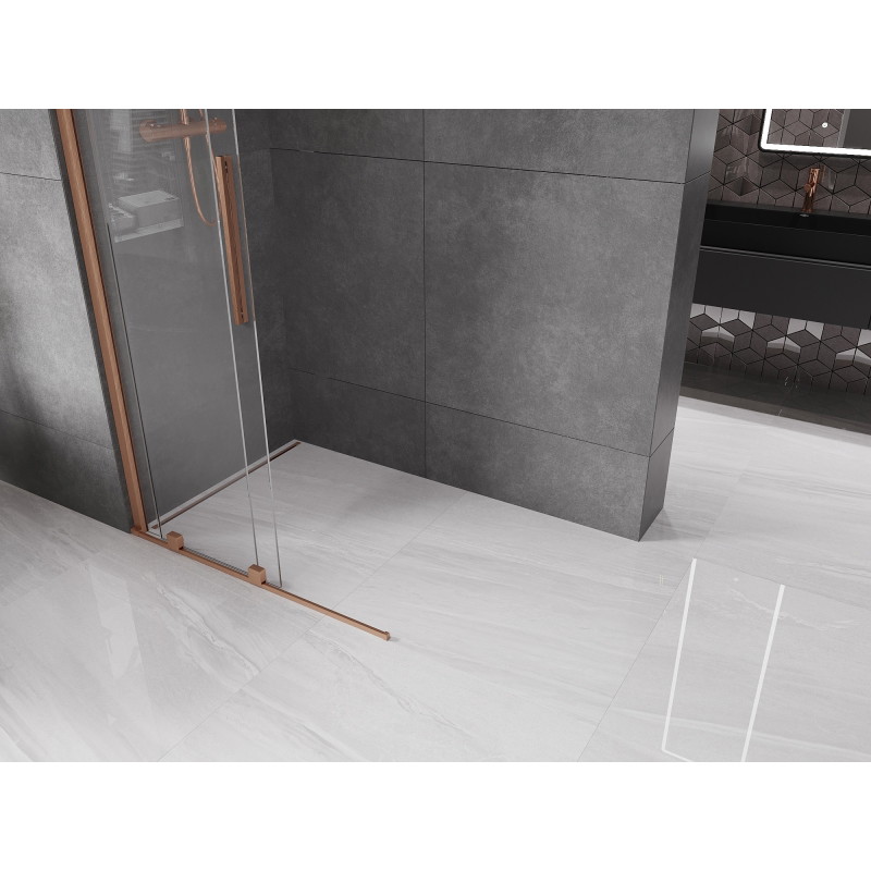 Mexen Velar Tolóajtós zuhanyfal Walk-in 100 x 200 cm, átlátszó 8 mm, kefélt réz - 871-100-000-03-65
