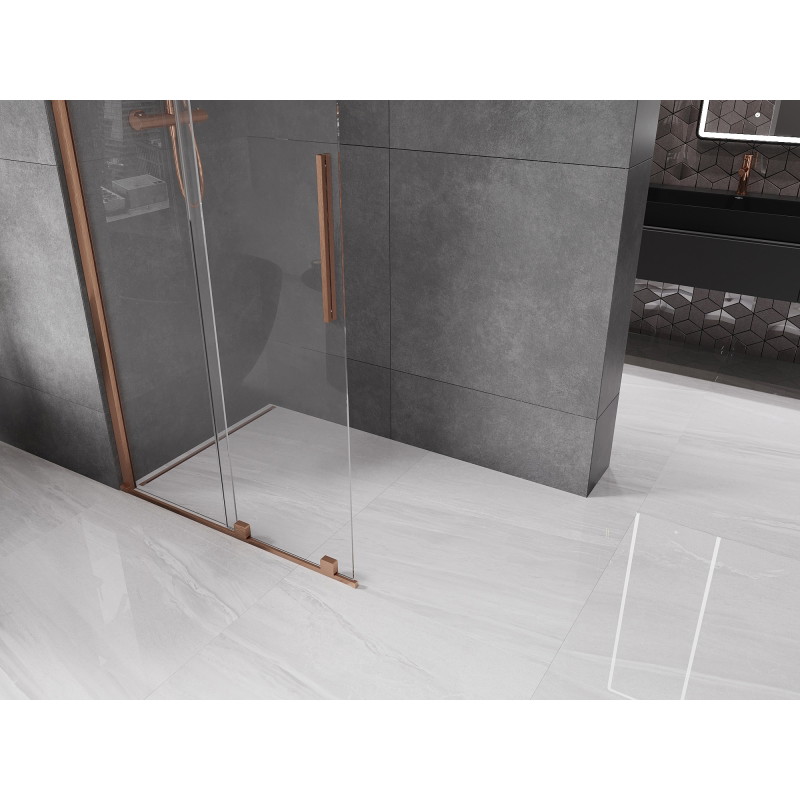 Mexen Velar Tolóajtós zuhanyfal Walk-in 100 x 200 cm, átlátszó 8 mm, kefélt réz - 871-100-000-03-65