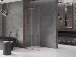 Mexen Velar kihúzható zuhanyfal Walk-in 110 x 200 cm, átlátszó 8 mm, csiszolt réz - 871-110-000-03-65