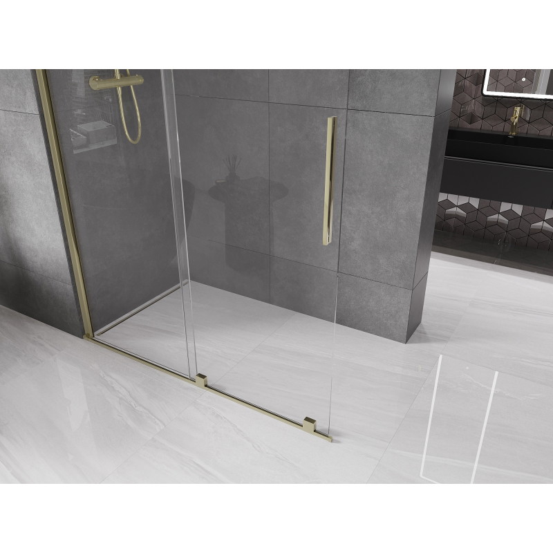 Mexen Velar Tolóajtós zuhanyfal Walk-in 140 x 200 cm, átlátszó 8 mm, arany - 871-140-000-03-50