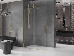 Mexen Velar Tolóajtós zuhanyfal Walk-in 140 x 200 cm, átlátszó 8 mm, arany - 871-140-000-03-50