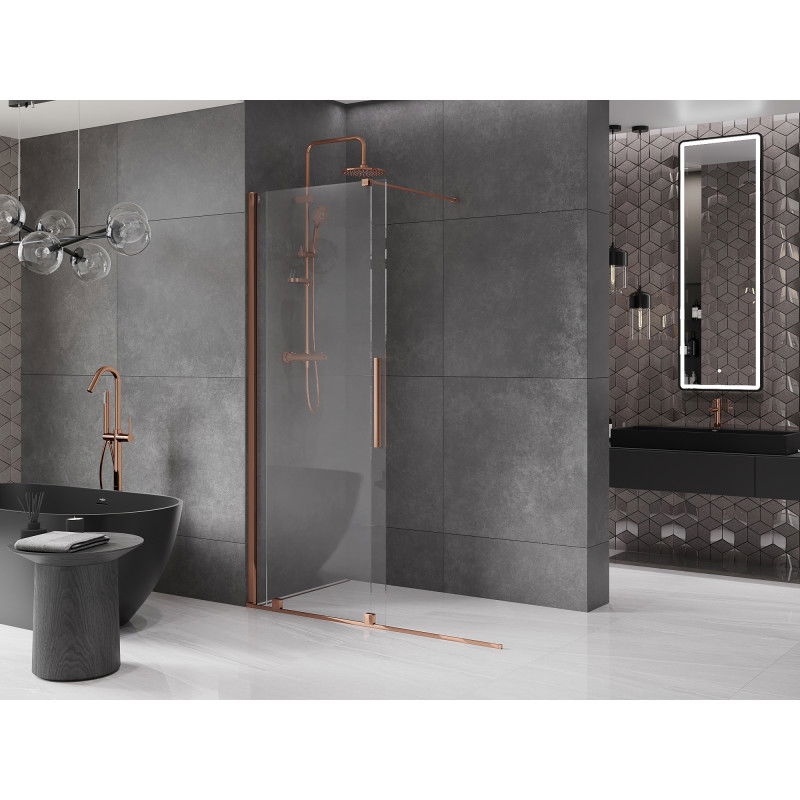 Mexen Velar perete de duș glisant Walk-in 130 x 200 cm, transparent 8 mm, aur roz - 871-130-000-03-60