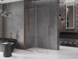 Mexen Velar perete de duș glisant Walk-in 140 x 200 cm, transparent 8 mm, aur roz - 871-140-000-03-60
