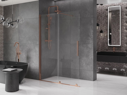 Mexen Velar tolóajtós zuhanyfal Walk-in 140 x 200 cm, átlátszó, 8 mm, rózsaarany - 871-140-000-03-60