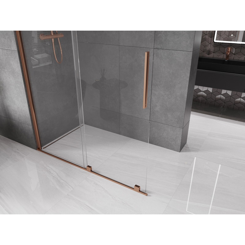 Mexen Velar Tolóajtós zuhanyfal Walk-in 150 x 200 cm, átlátszó 8 mm, rózsaarany - 871-150-000-03-60