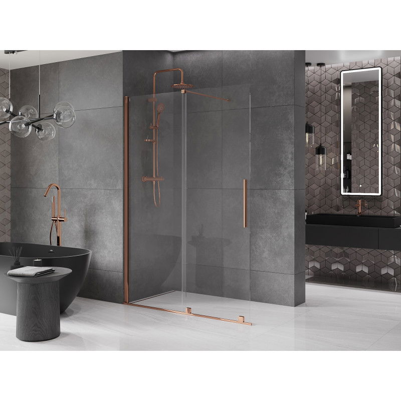Mexen Velar perete de duș glisant Walk-in 160 x 200 cm, transparent 8 mm, aur roz - 871-160-000-03-60