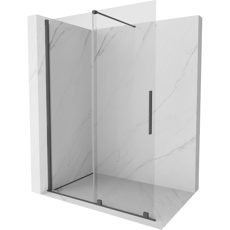 Mexen Velar toló zuhanyfal Walk-in 130 x 200 cm, áttetsző 8 mm, szálcsiszolt fegyverszürke - 871-130-000-03-66