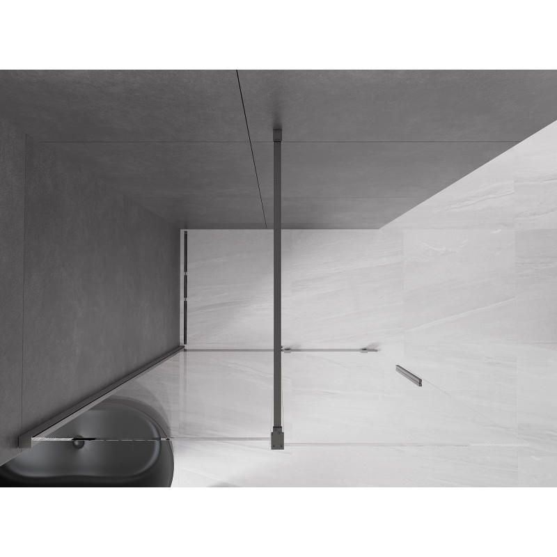 Mexen Velar 150 x 200 cm-es tolóajtós walk-in zuhanyfal, 8 mm-es átlátszó, gun gray csiszolt - 871-150-000-03-66