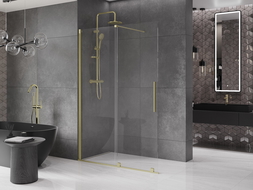Mexen Velar perete pentru duș extensibil Walk-in 130 x 200 cm, transparent 8 mm, finisaj auriu satinat - 871-130-000-03-55