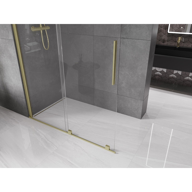 Mexen Velar Tolóajtós walk-in zuhanyfal 140 x 200 cm, átlátszó 8 mm, arany kefefinomsággal - 871-140-000-03-55
