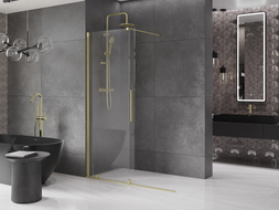 Mexen Velar perete de duș glisant Walk-in 140 x 200 cm, transparent 8 mm, auriu periat - 871-140-000-03-55