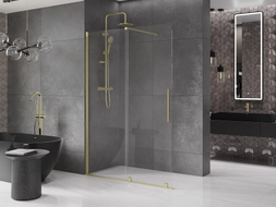 Mexen Velar panou de duș glisant Walk-in 150 x 200 cm, transparent 8 mm, auriu periat - 871-150-000-03-55
