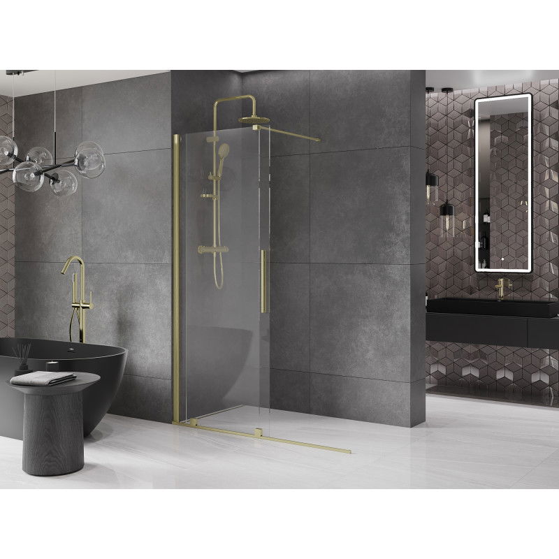 Mexen Velar zuhanyfal tolóajtós Walk-in 150 x 200 cm, átlátszó 8 mm, arany kefélt - 871-150-000-03-55