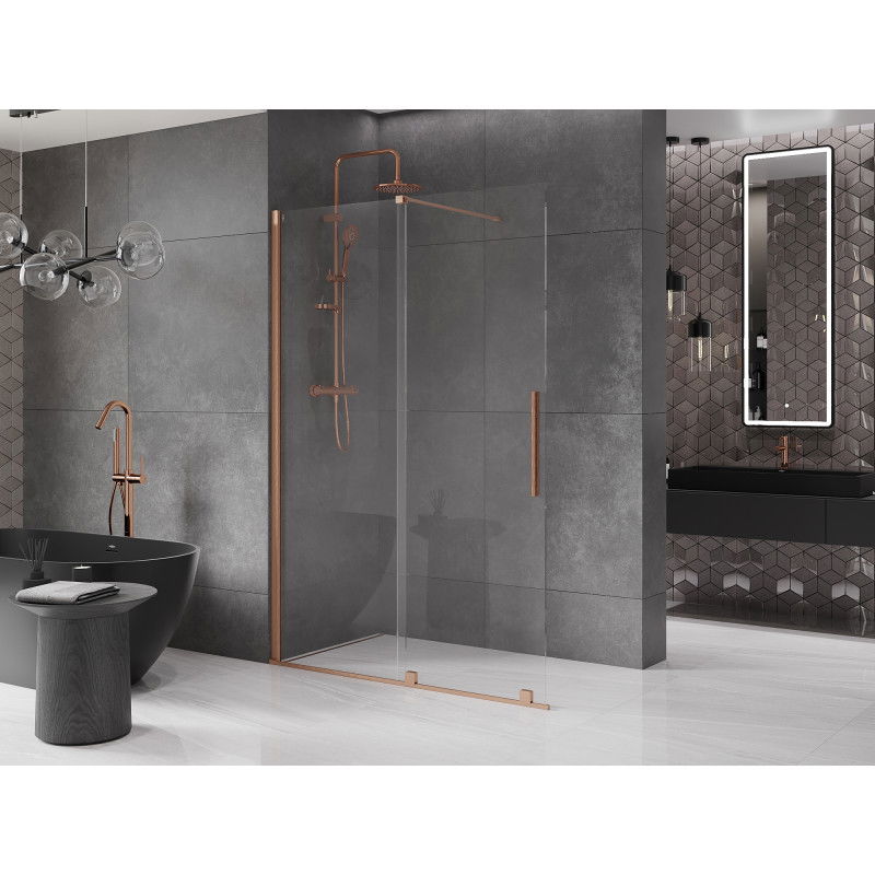 Mexen Velar perete de duș glisant Walk-in 130 x 200 cm, transparent 8 mm, cupru periat - 871-130-000-03-65