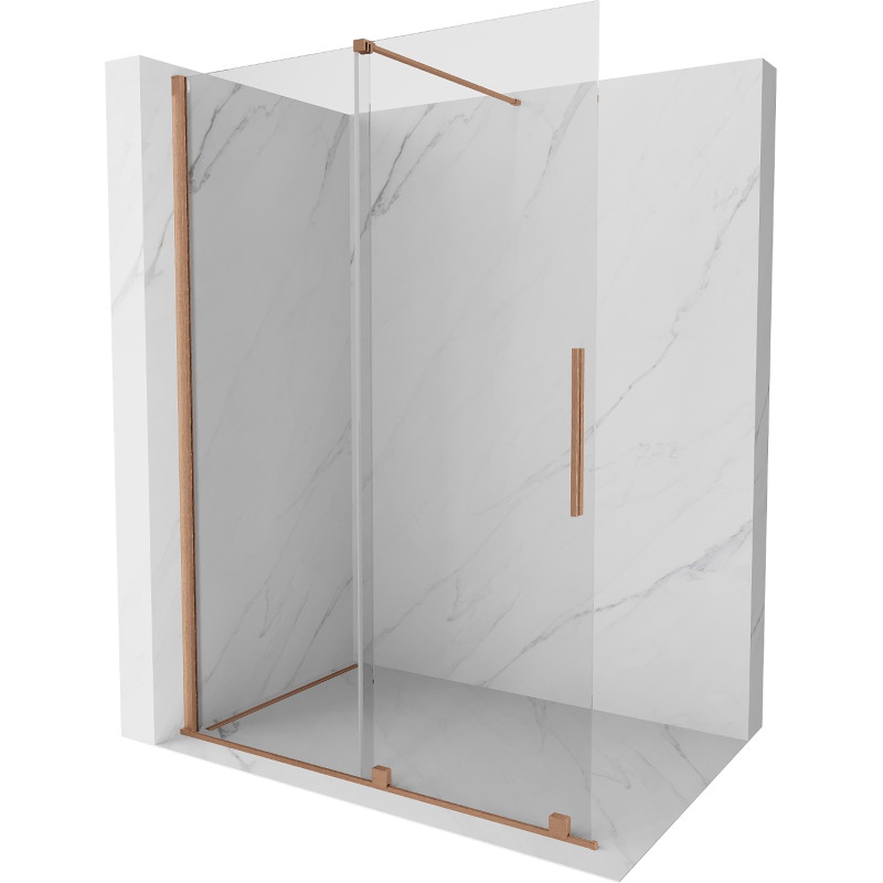 Mexen Velar 150 x 200 cm-es Walk-in eltolható zuhanyfal, átlátszó 8 mm, kefe réz - 871-150-000-03-65