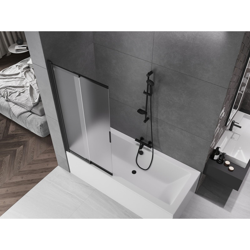 Mexen Fox paravan de cadă cu 2 canaturi, culisant, 85 x 150 cm, mat, negru - 891-085-002-70-30