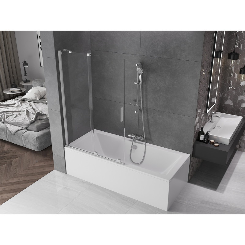 Mexen Velar paravan de cadă de tip 2 pliuri glisante 110 x 150 cm, transparent, crom - 896-110-000-01-01