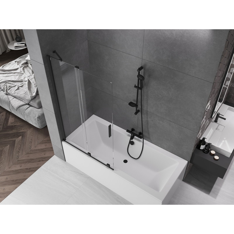 Mexen Velar 2-paneles toló fürdőkád paraván 100 x 150 cm, átlátszó, fekete - 896-100-000-01-70