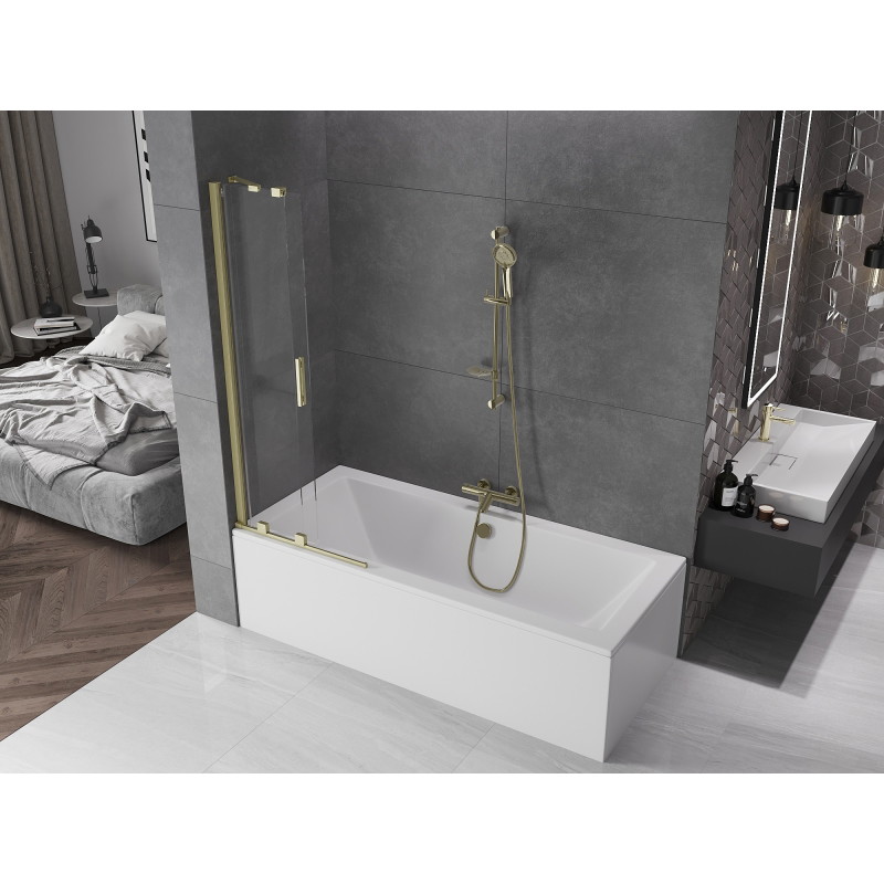 Mexen Velar paravan de cadă cu 2 aripi, glisant, 70 x 150 cm, transparent, auriu periat - 896-070-000-01-55