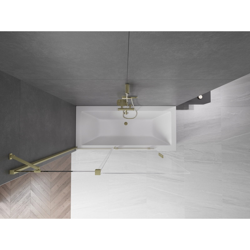 Mexen Velar paravan cadă cu 2 uși glisante 140 x 150 cm, transparent, auriu periat - 896-140-000-01-55