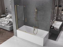 Mexen Velar paravan cadă 2-aripi culisant 130 x 150 cm, transparent, auriu cu aspect periat - 896-130-000-01-55