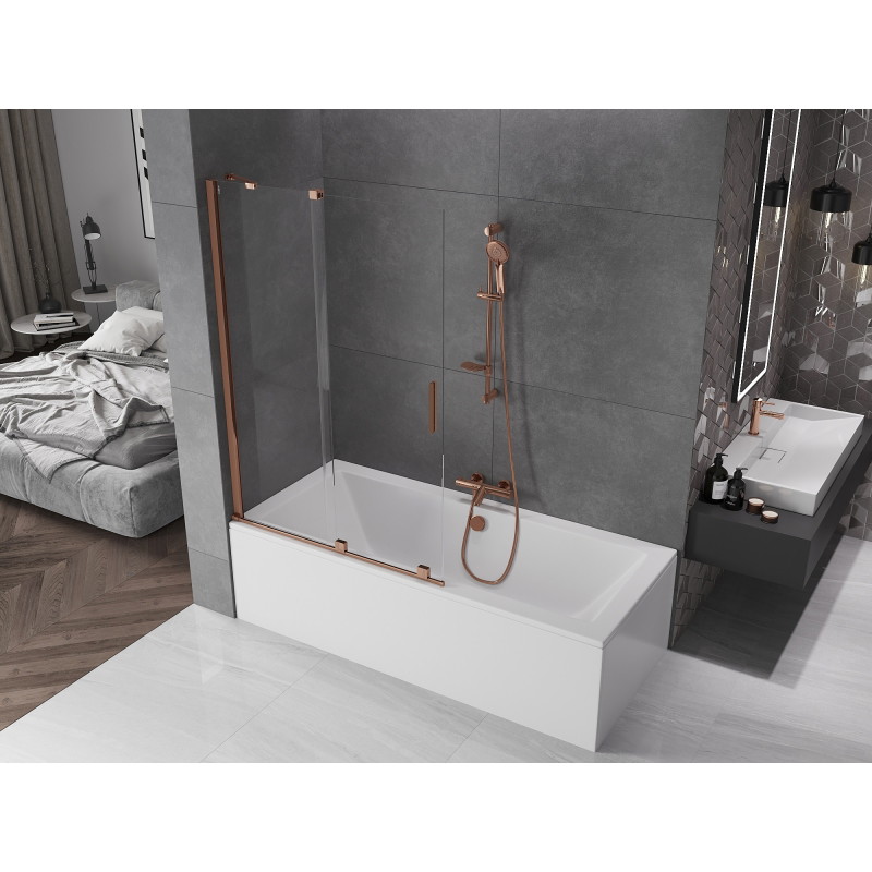 Mexen Velar paravan de cadă cu 2 uși glisante 110 x 150 cm, transparent, aur roz - 896-110-000-01-60