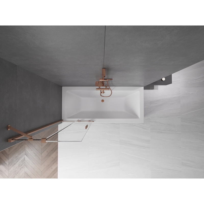 Mexen Velar 2-szárnyú, 75 x 150 cm-es, átlátszó, selyemfényű réz felületű fürdőkád paraván - 896-075-000-01-65