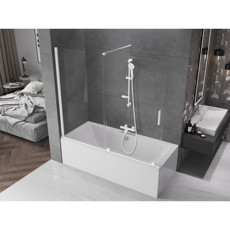 Mexen Velar ecran de cadă cu 2 aripi glisante 180 x 150 cm, transparent, alb - 896-180-000-01-20