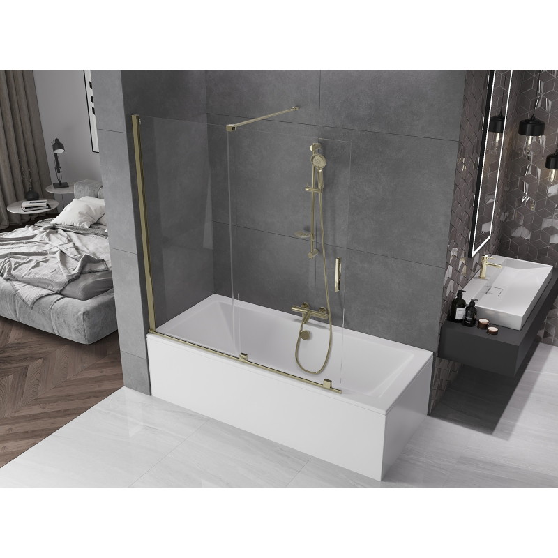 Mexen Velar paravan pentru cadă, cu 2 aripi culisante, 150 x 150 cm, transparent, auriu - 896-150-000-01-50