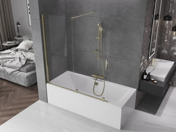 Mexen Velar 2 szárnyú, széthúzható fürdőkád-paraván 150 x 150 cm, átlátszó, arany - 896-150-000-01-50