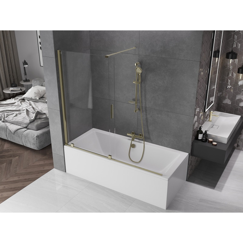 Mexen Velar paravan de cadă cu 2 panouri glisante 170 x 150 cm, transparent, auriu - 896-170-000-01-50