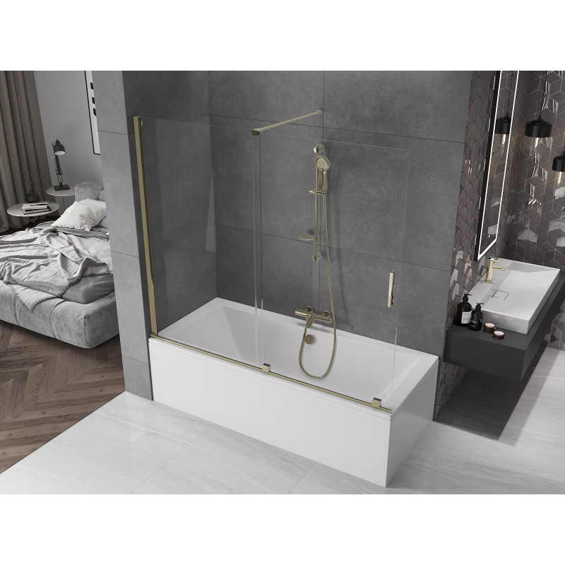 Mexen Velar paravan cadă cu 2 panouri glisante 180 x 150 cm, transparent, auriu - 896-180-000-01-50