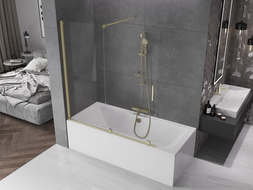 Mexen Velar paravan cadă 2-aripi culisant 150 x 150 cm, transparent, auriu cu aspect periat - 896-150-000-01-55