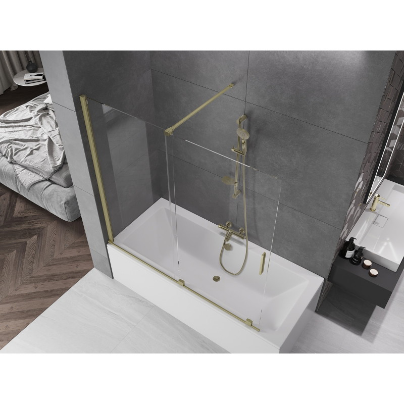 Mexen Velar kétpaneles, toló fürdőkád paraván 160 x 150 cm, átlátszó, arany szálcsiszolt - 896-160-000-01-55